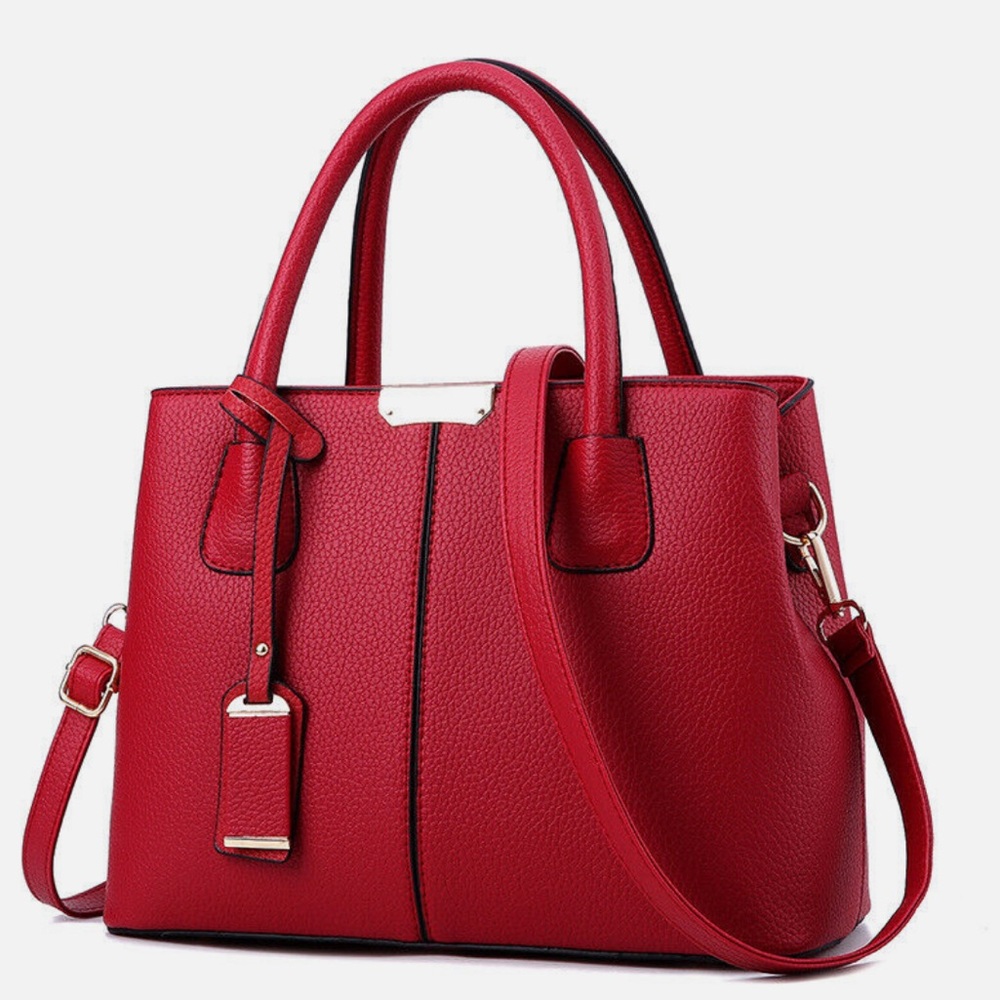Red - Large Tote Bag ( Square Design- PU Leather Handbag) Hot Item. 2025 Trend